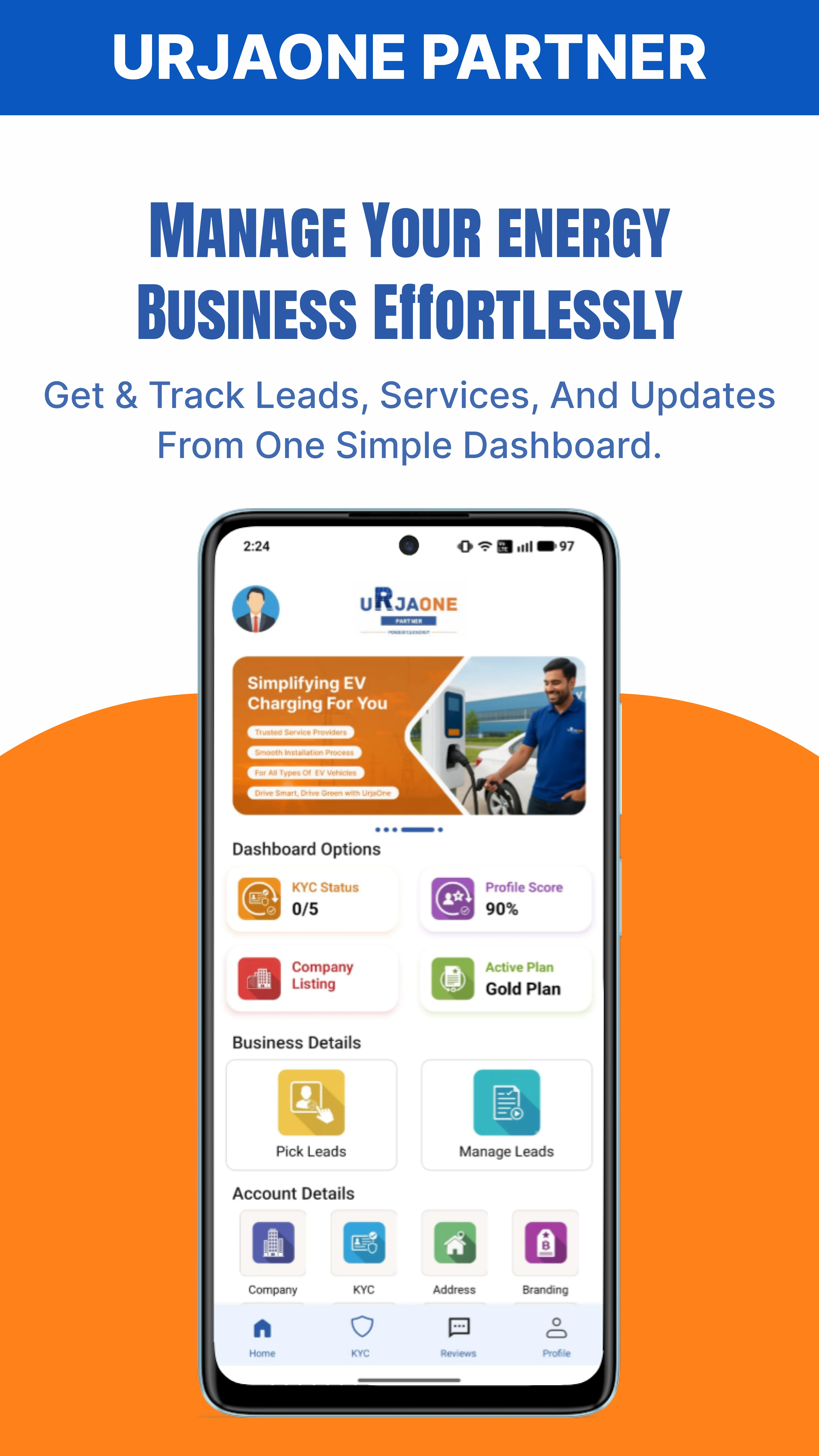UrjaOne Partner Dashboard Home Screen